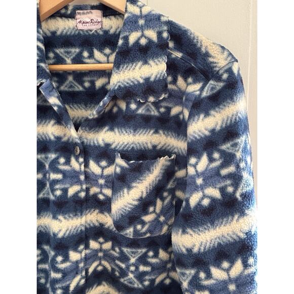 VTG Alpine Ridge Fleece Sweater Cardigan M Blue Aztec Southwestern Scalloped hem - Picture 7 of 11